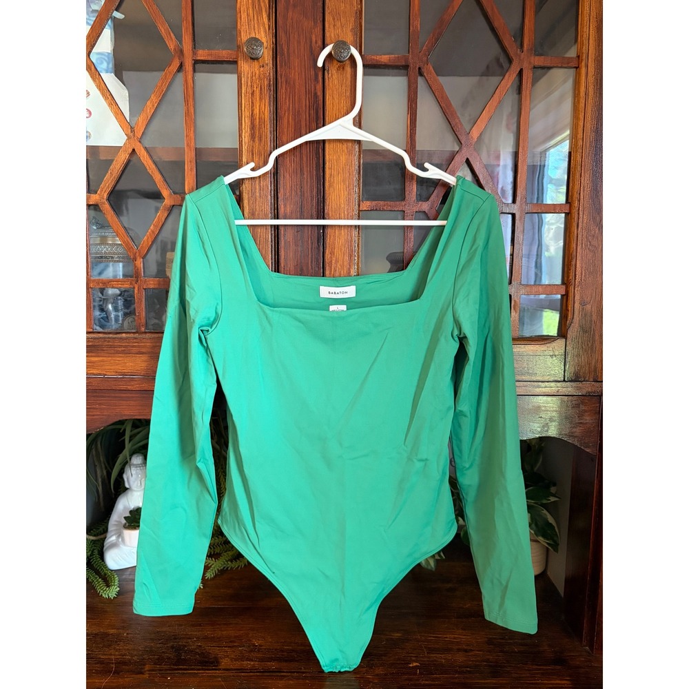 Babaton Aritzia Contour Square Neck Long Sleeve Bodysuit Green Large